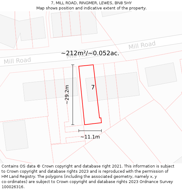 7, MILL ROAD, RINGMER, LEWES, BN8 5HY: Plot and title map