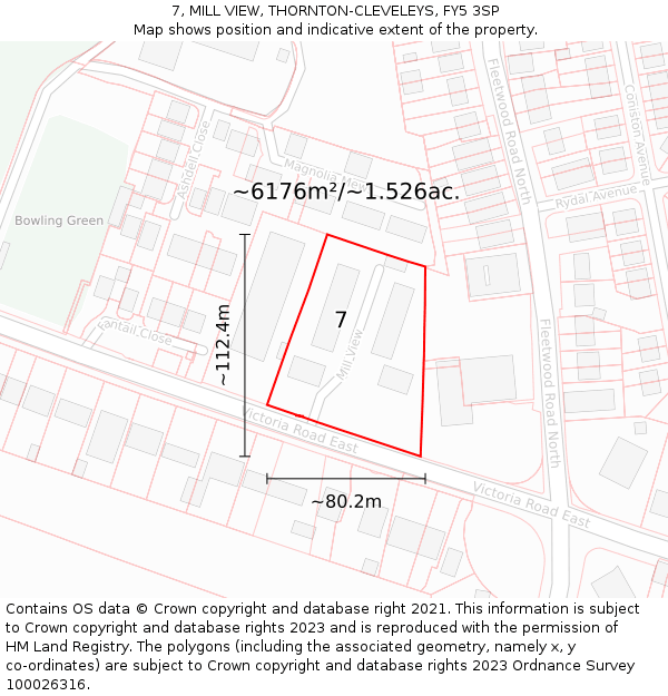 7, MILL VIEW, THORNTON-CLEVELEYS, FY5 3SP: Plot and title map