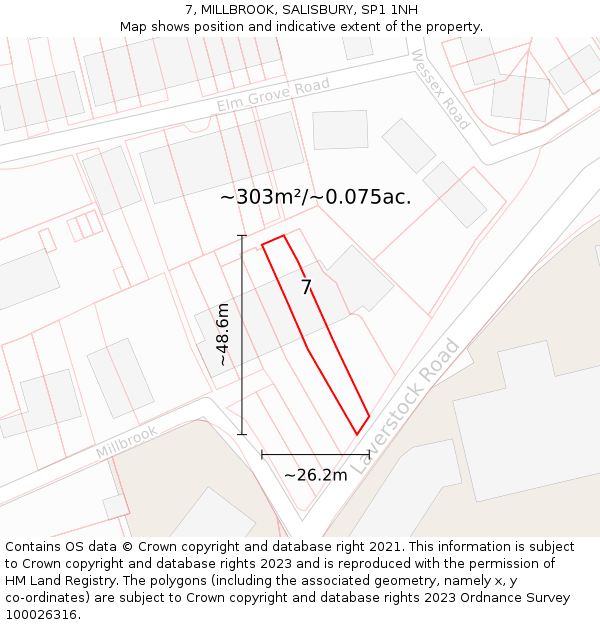 7, MILLBROOK, SALISBURY, SP1 1NH: Plot and title map