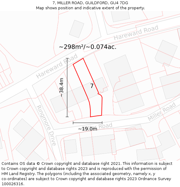 7, MILLER ROAD, GUILDFORD, GU4 7DG: Plot and title map