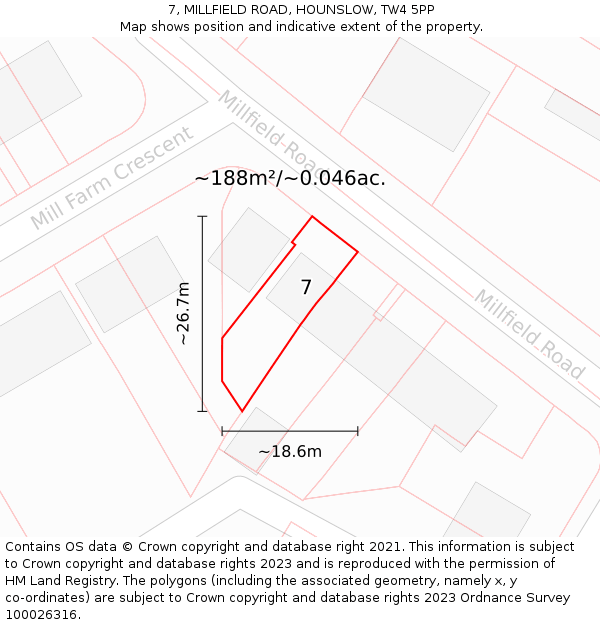 7, MILLFIELD ROAD, HOUNSLOW, TW4 5PP: Plot and title map