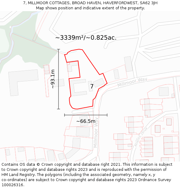 7, MILLMOOR COTTAGES, BROAD HAVEN, HAVERFORDWEST, SA62 3JH: Plot and title map
