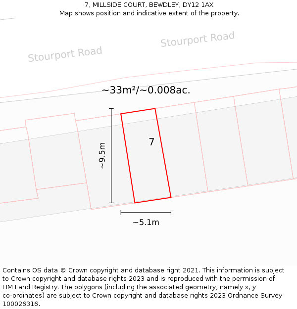 7, MILLSIDE COURT, BEWDLEY, DY12 1AX: Plot and title map