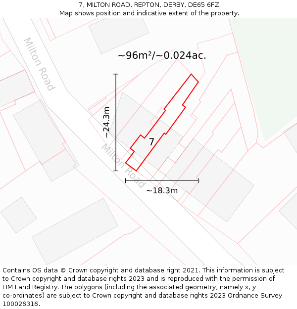 7, MILTON ROAD, REPTON, DERBY, DE65 6FZ: Plot and title map