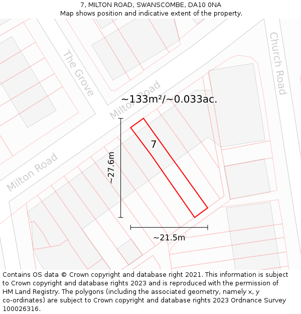 7, MILTON ROAD, SWANSCOMBE, DA10 0NA: Plot and title map