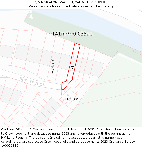 7, MIN YR AFON, MACHEN, CAERPHILLY, CF83 8LB: Plot and title map