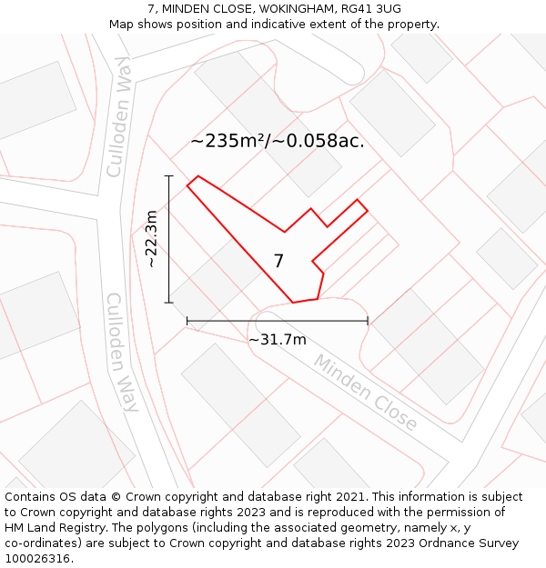 7, MINDEN CLOSE, WOKINGHAM, RG41 3UG: Plot and title map
