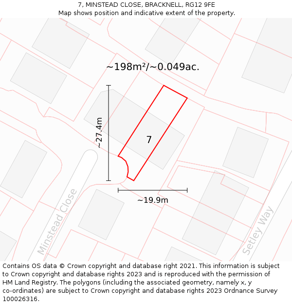 7, MINSTEAD CLOSE, BRACKNELL, RG12 9FE: Plot and title map