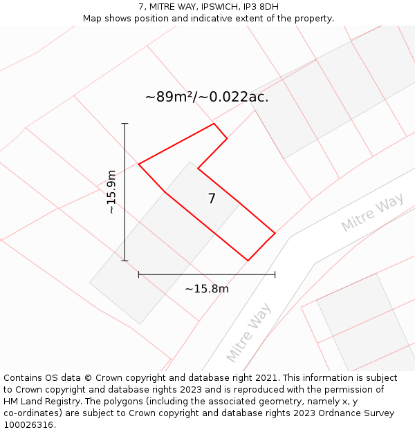7, MITRE WAY, IPSWICH, IP3 8DH: Plot and title map