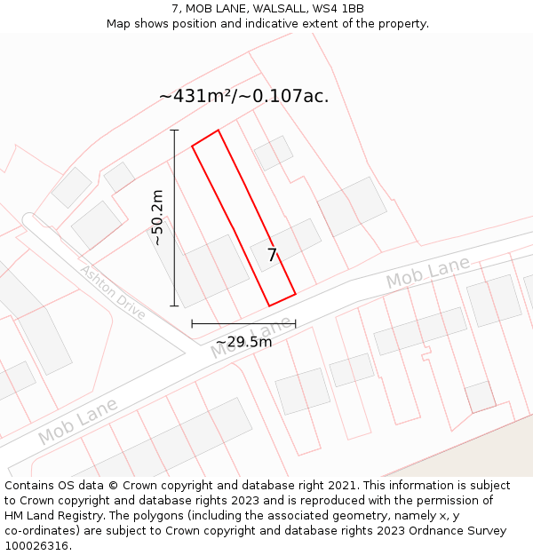 7, MOB LANE, WALSALL, WS4 1BB: Plot and title map