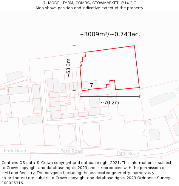 7, MODEL FARM, COMBS, STOWMARKET, IP14 2JG: Plot and title map