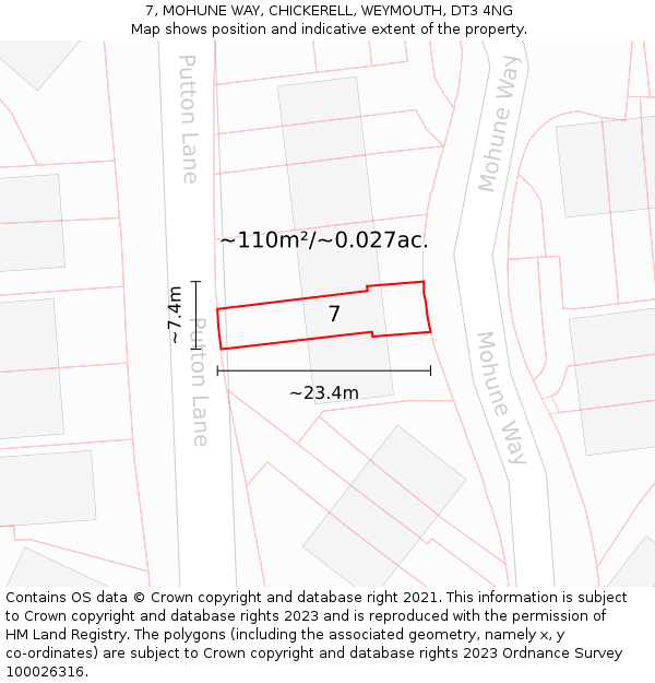 7, MOHUNE WAY, CHICKERELL, WEYMOUTH, DT3 4NG: Plot and title map