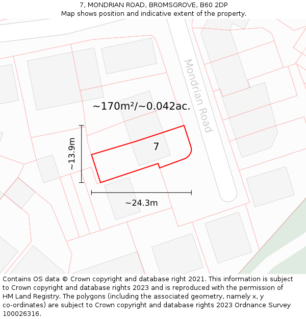 7, MONDRIAN ROAD, BROMSGROVE, B60 2DP: Plot and title map