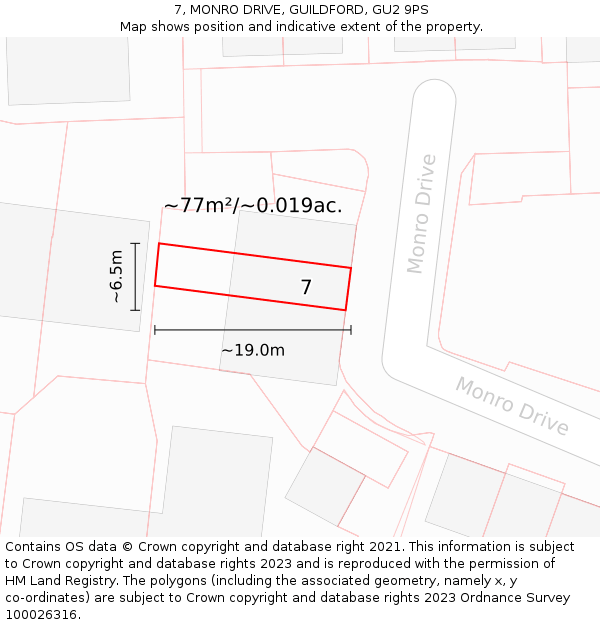 7, MONRO DRIVE, GUILDFORD, GU2 9PS: Plot and title map