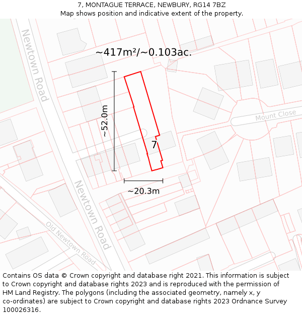 7, MONTAGUE TERRACE, NEWBURY, RG14 7BZ: Plot and title map
