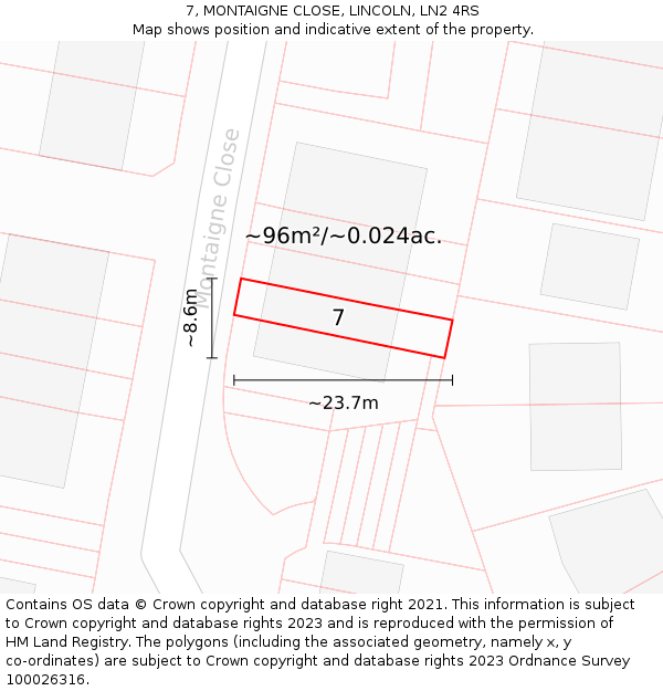7, MONTAIGNE CLOSE, LINCOLN, LN2 4RS: Plot and title map