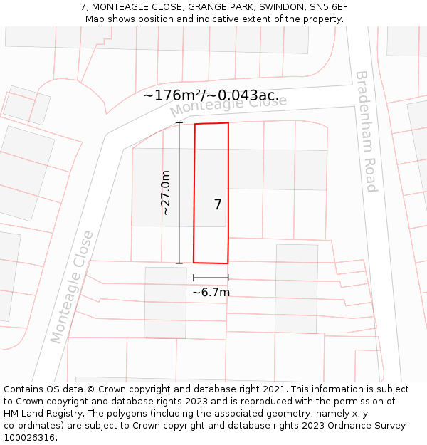 7, MONTEAGLE CLOSE, GRANGE PARK, SWINDON, SN5 6EF: Plot and title map