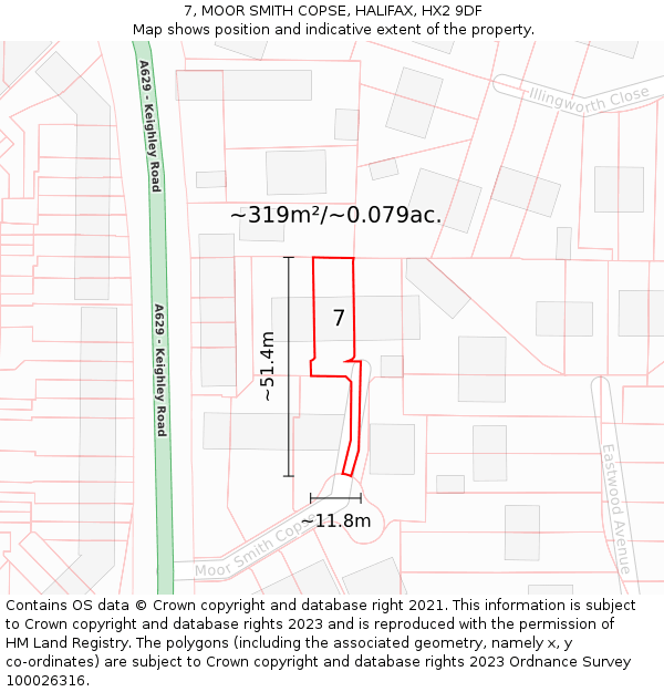 7, MOOR SMITH COPSE, HALIFAX, HX2 9DF: Plot and title map