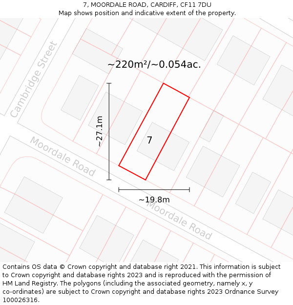 7, MOORDALE ROAD, CARDIFF, CF11 7DU: Plot and title map