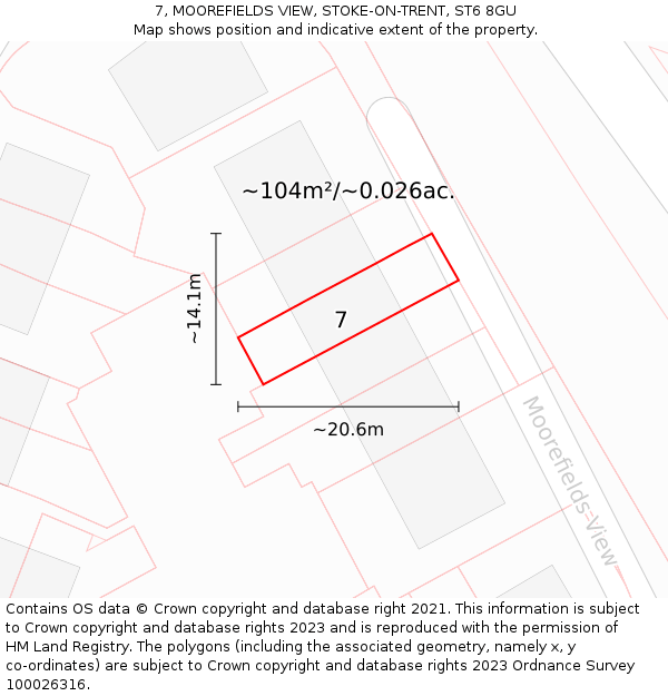 7, MOOREFIELDS VIEW, STOKE-ON-TRENT, ST6 8GU: Plot and title map