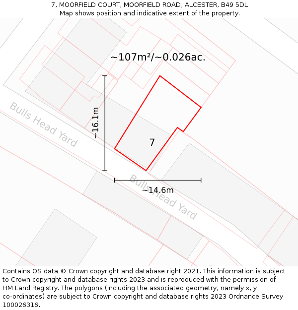 7, MOORFIELD COURT, MOORFIELD ROAD, ALCESTER, B49 5DL: Plot and title map