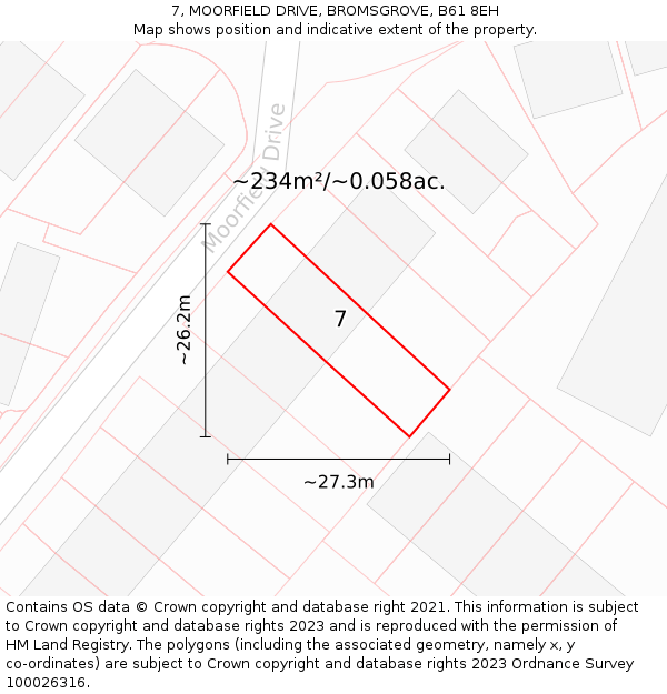 7, MOORFIELD DRIVE, BROMSGROVE, B61 8EH: Plot and title map