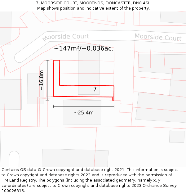 7, MOORSIDE COURT, MOORENDS, DONCASTER, DN8 4SL: Plot and title map