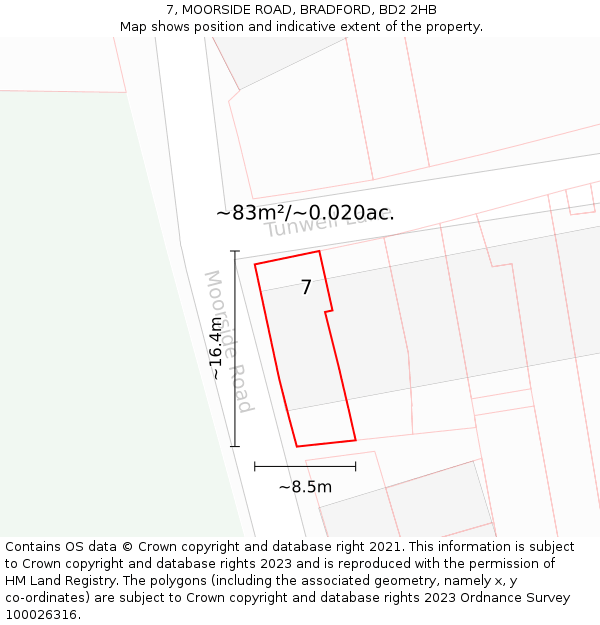 7, MOORSIDE ROAD, BRADFORD, BD2 2HB: Plot and title map