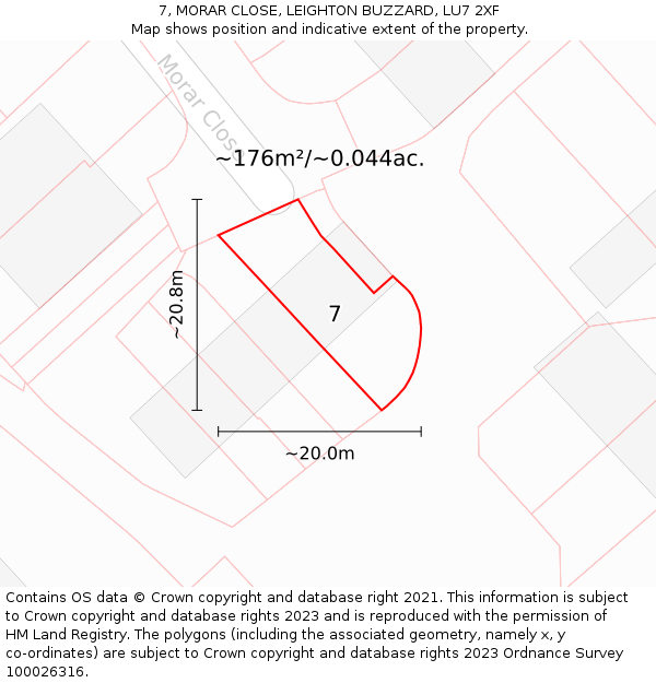 7, MORAR CLOSE, LEIGHTON BUZZARD, LU7 2XF: Plot and title map