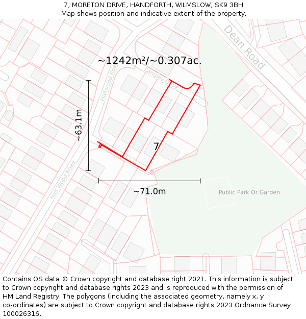 7, MORETON DRIVE, HANDFORTH, WILMSLOW, SK9 3BH: Plot and title map