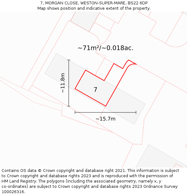 7, MORGAN CLOSE, WESTON-SUPER-MARE, BS22 6DP: Plot and title map