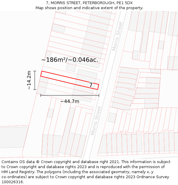 7, MORRIS STREET, PETERBOROUGH, PE1 5DX: Plot and title map