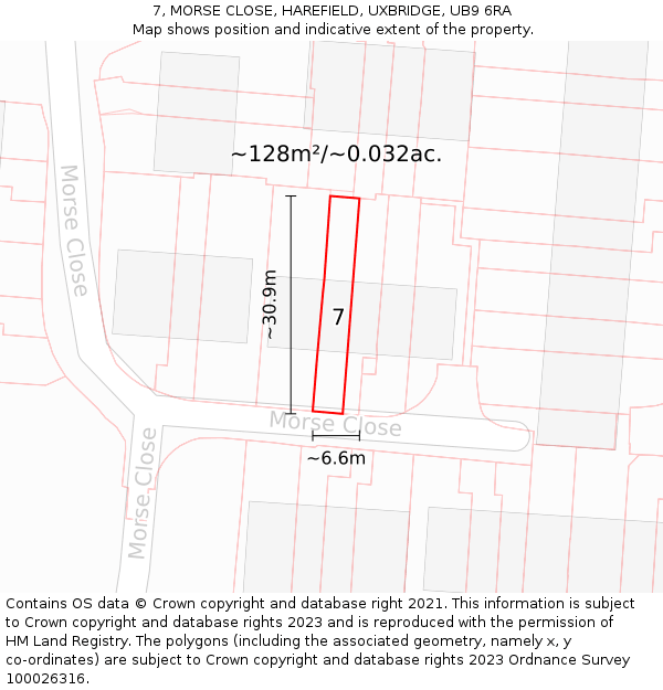 7, MORSE CLOSE, HAREFIELD, UXBRIDGE, UB9 6RA: Plot and title map