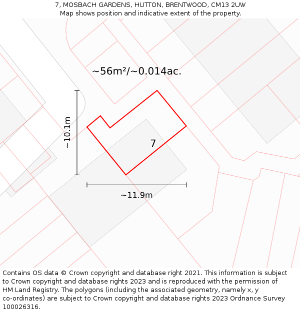 7, MOSBACH GARDENS, HUTTON, BRENTWOOD, CM13 2UW: Plot and title map