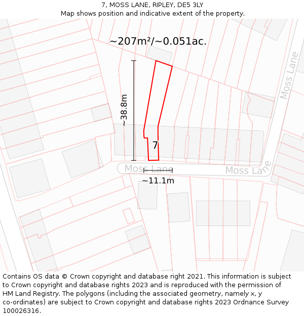7, MOSS LANE, RIPLEY, DE5 3LY: Plot and title map