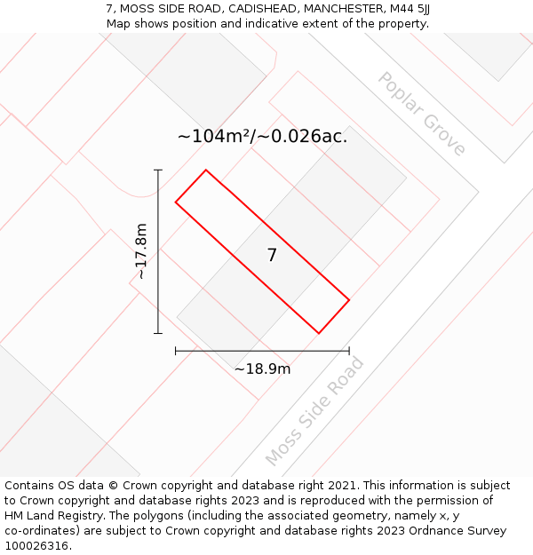 7, MOSS SIDE ROAD, CADISHEAD, MANCHESTER, M44 5JJ: Plot and title map