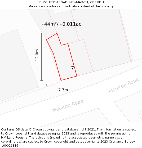 7, MOULTON ROAD, NEWMARKET, CB8 8DU: Plot and title map