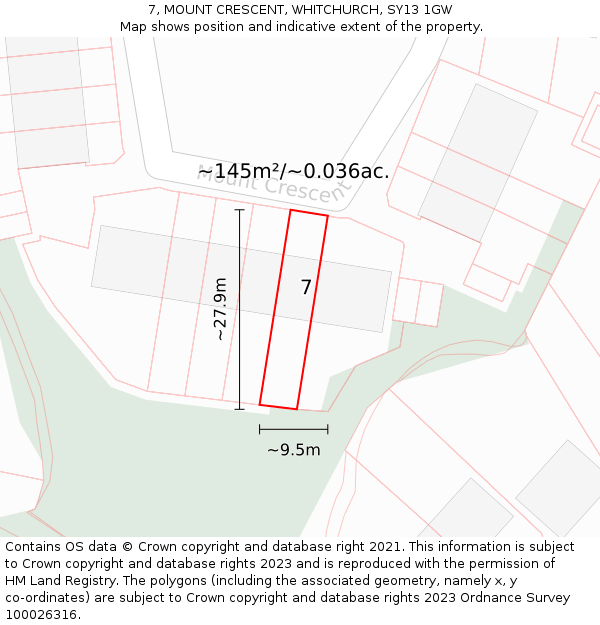 7, MOUNT CRESCENT, WHITCHURCH, SY13 1GW: Plot and title map