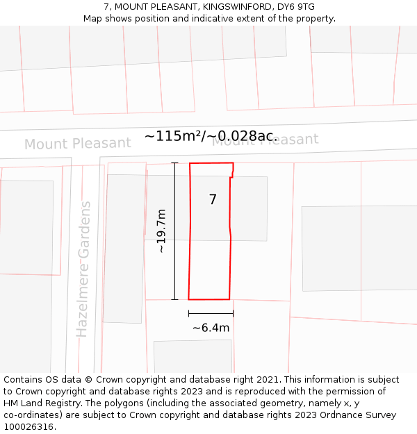 7, MOUNT PLEASANT, KINGSWINFORD, DY6 9TG: Plot and title map