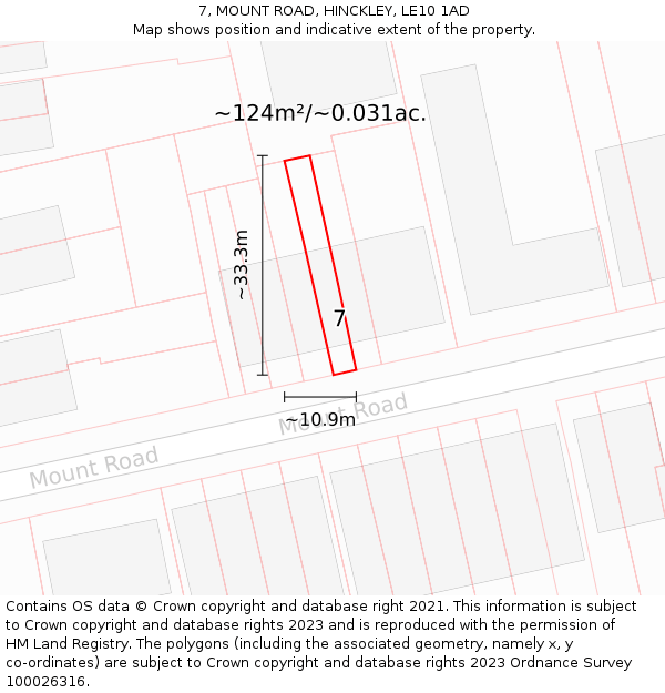 7, MOUNT ROAD, HINCKLEY, LE10 1AD: Plot and title map