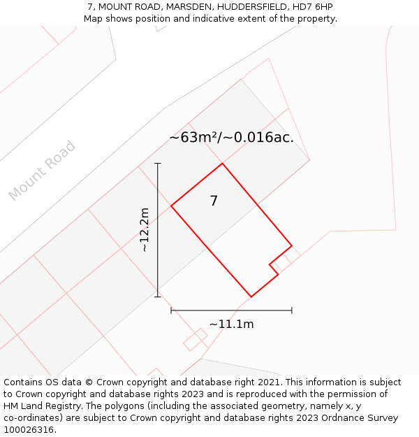 7, MOUNT ROAD, MARSDEN, HUDDERSFIELD, HD7 6HP: Plot and title map
