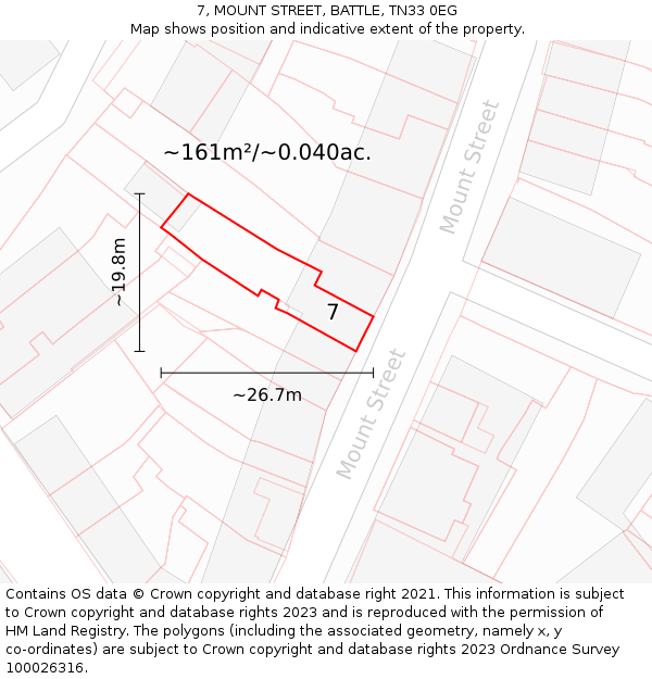 7, MOUNT STREET, BATTLE, TN33 0EG: Plot and title map