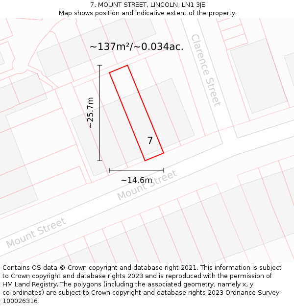 7, MOUNT STREET, LINCOLN, LN1 3JE: Plot and title map