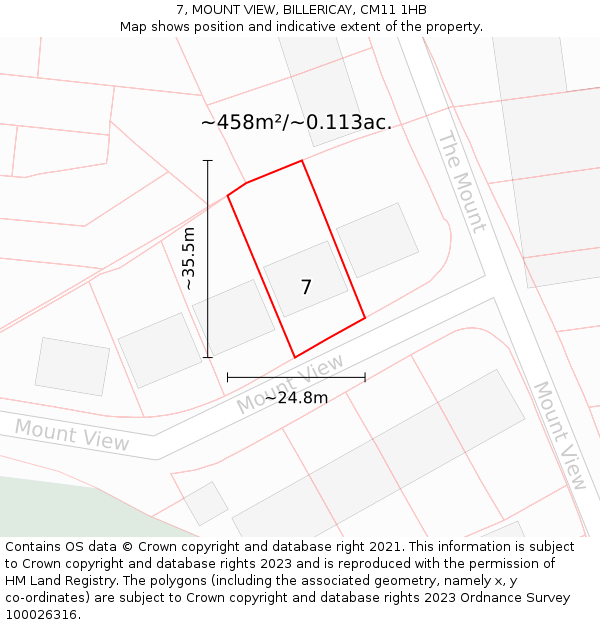 7, MOUNT VIEW, BILLERICAY, CM11 1HB: Plot and title map