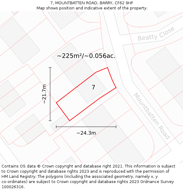 7, MOUNTBATTEN ROAD, BARRY, CF62 9HF: Plot and title map