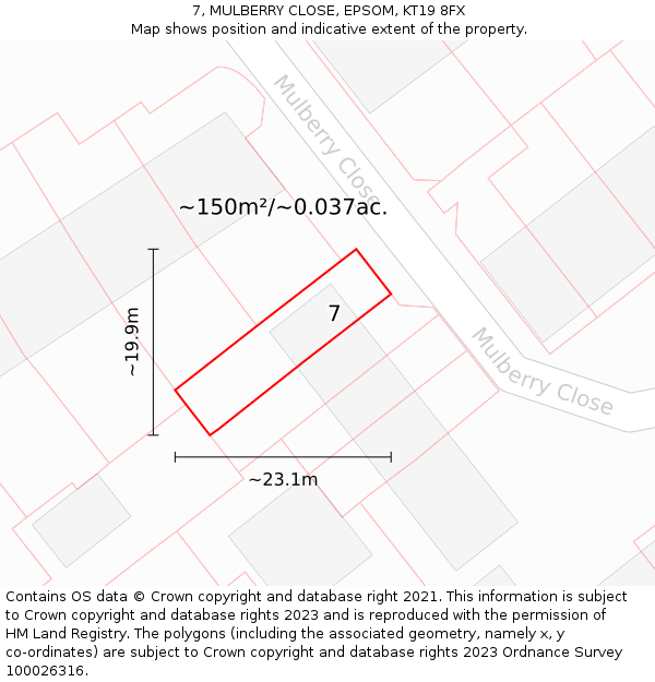 7, MULBERRY CLOSE, EPSOM, KT19 8FX: Plot and title map