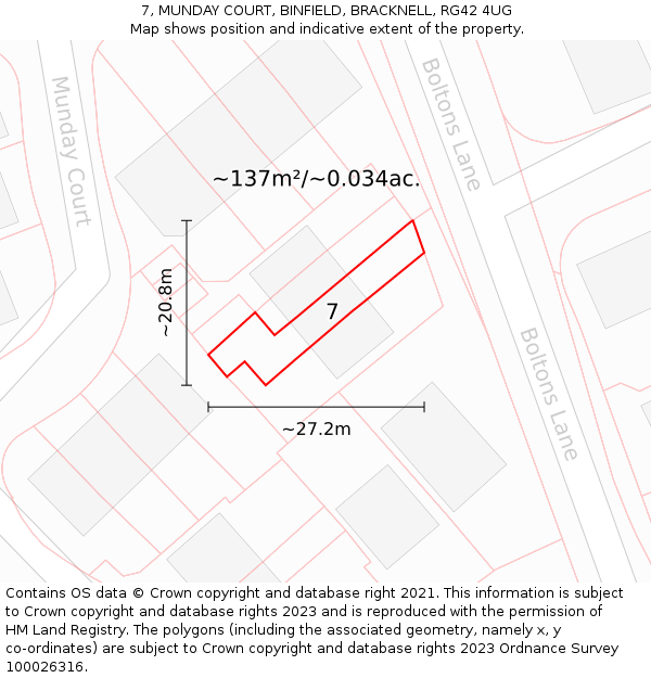 7, MUNDAY COURT, BINFIELD, BRACKNELL, RG42 4UG: Plot and title map