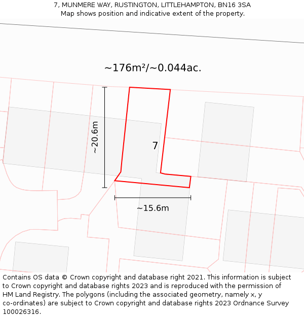 7, MUNMERE WAY, RUSTINGTON, LITTLEHAMPTON, BN16 3SA: Plot and title map