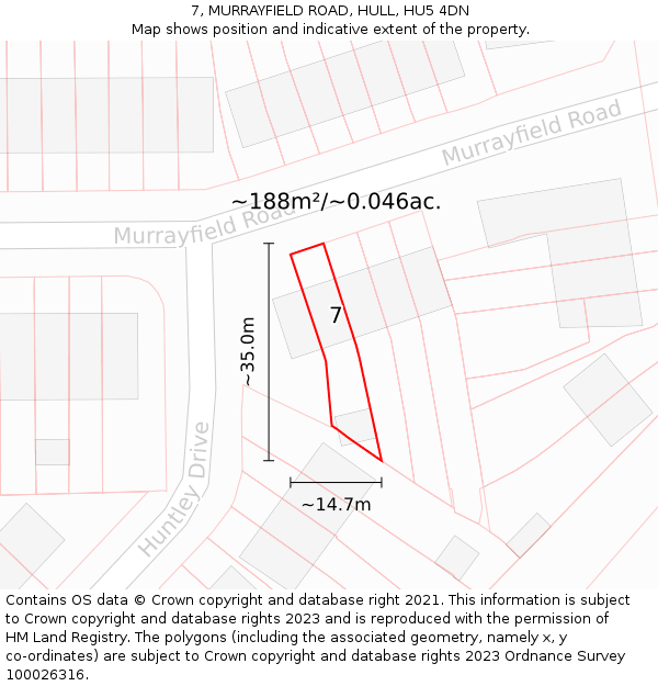 7, MURRAYFIELD ROAD, HULL, HU5 4DN: Plot and title map