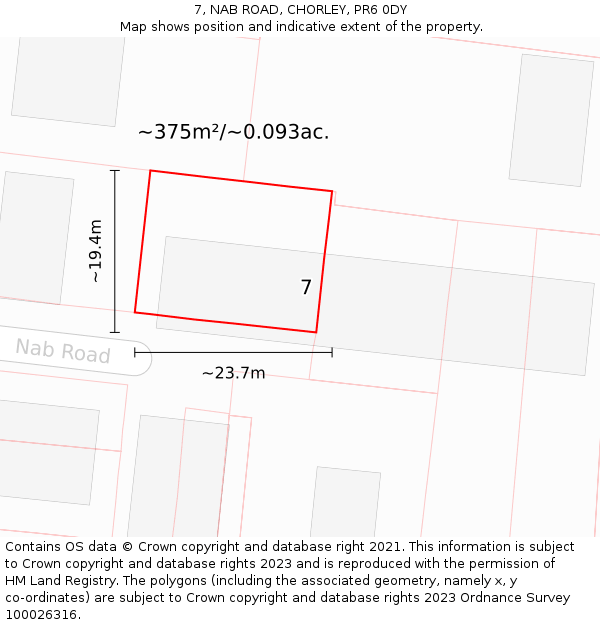 7, NAB ROAD, CHORLEY, PR6 0DY: Plot and title map